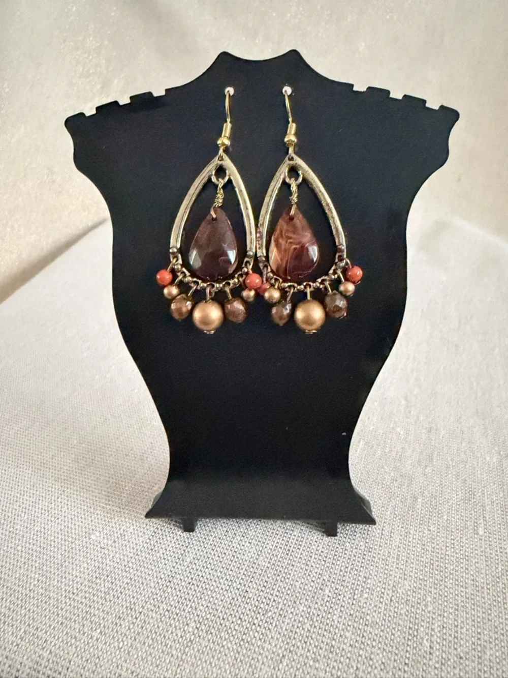 Brown Teardrop Bead Dangle Earrings - Women Jewelry